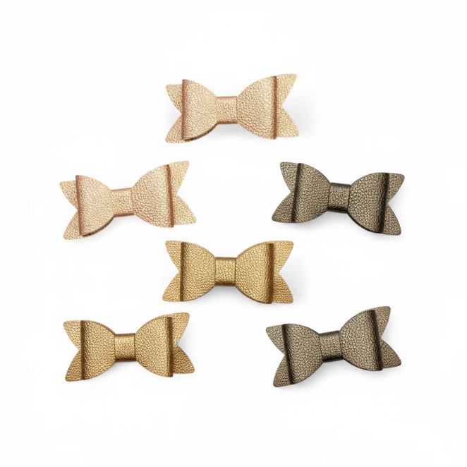 Metallic Pebble Hair Bows 2 Pack | Gold Rose Gold Bronze Clips