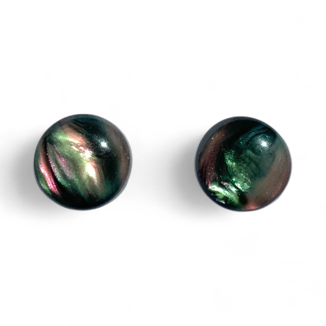 Aurora Borealis Swirl Studs, Handmade Iridescent Dome Earrings