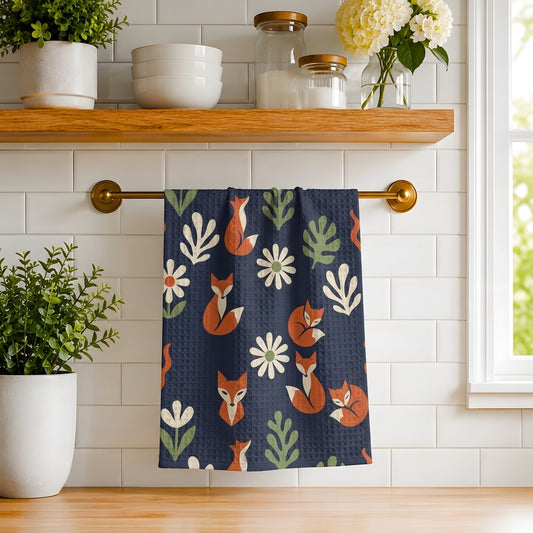 Fox & Daisy Navy Tea Towel | Quick-Dry Microfibre Kitchen Towel