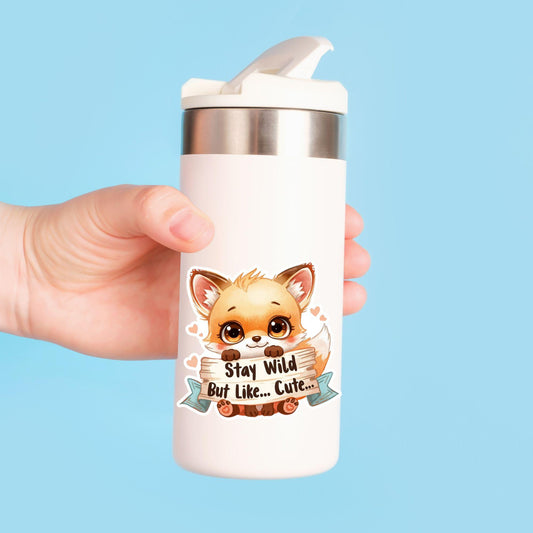 Stay Wild But Cute Fox | Woodland Animal | White Vinyl | Die-Cut Sticker