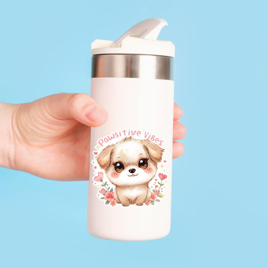 Pawsitive Vibes Puppy | Motivational | White Vinyl | Die-Cut Sticker