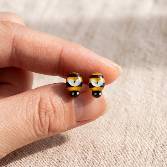 Bee Stud Earrings, Handmade Novelty Tiny Bee Studs
