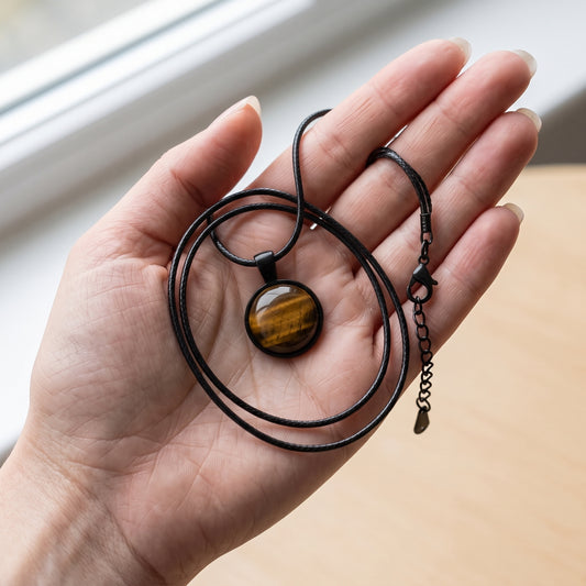 Tiger Eye Natural Stone Necklace, Handmade Grounding Gemstone Pendant