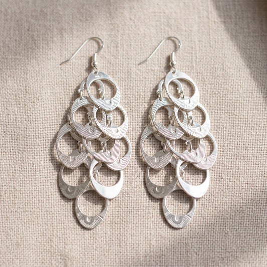 Cascading Chandelier Drop Earrings Bright Silver Statement Lightweight New