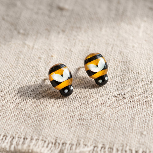 Bee Stud Earrings, Handmade Novelty Tiny Bee Studs