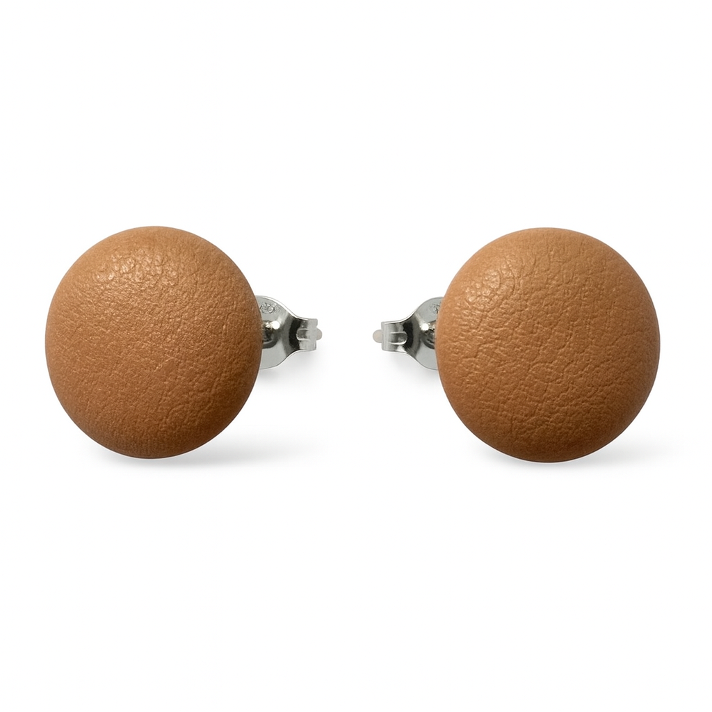 Leather Button Stud Earrings | Round PU Leather Studs | 14mm | 5 Colours Nude