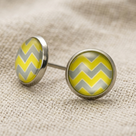 Chevron 10mm Earrings, Handmade Alloy Stud Earrings