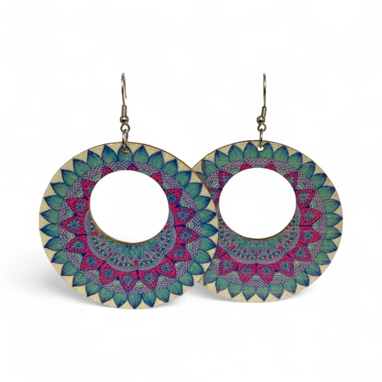 Boho Wooden Necklace & Earrings Set – Style 7, Handmade Matching Printed Wood Jewellery