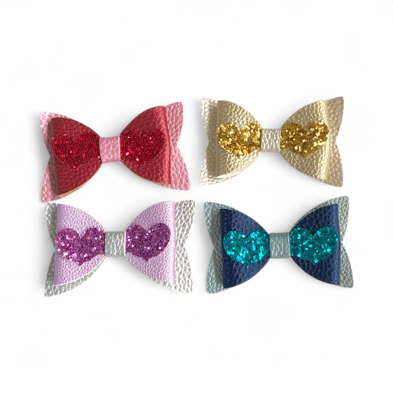 Love Heart Hair Bow, Handmade Pebble & Glitter Clip