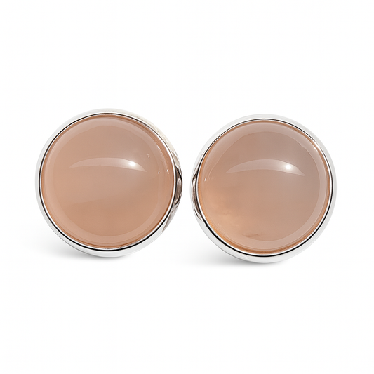 Soft pink stone-look stud earrings, alternate angle