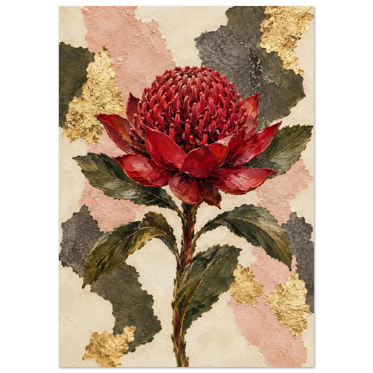 Waratah Australian Native Flower Fine Art Poster A2 (42 x 59.4 cm)