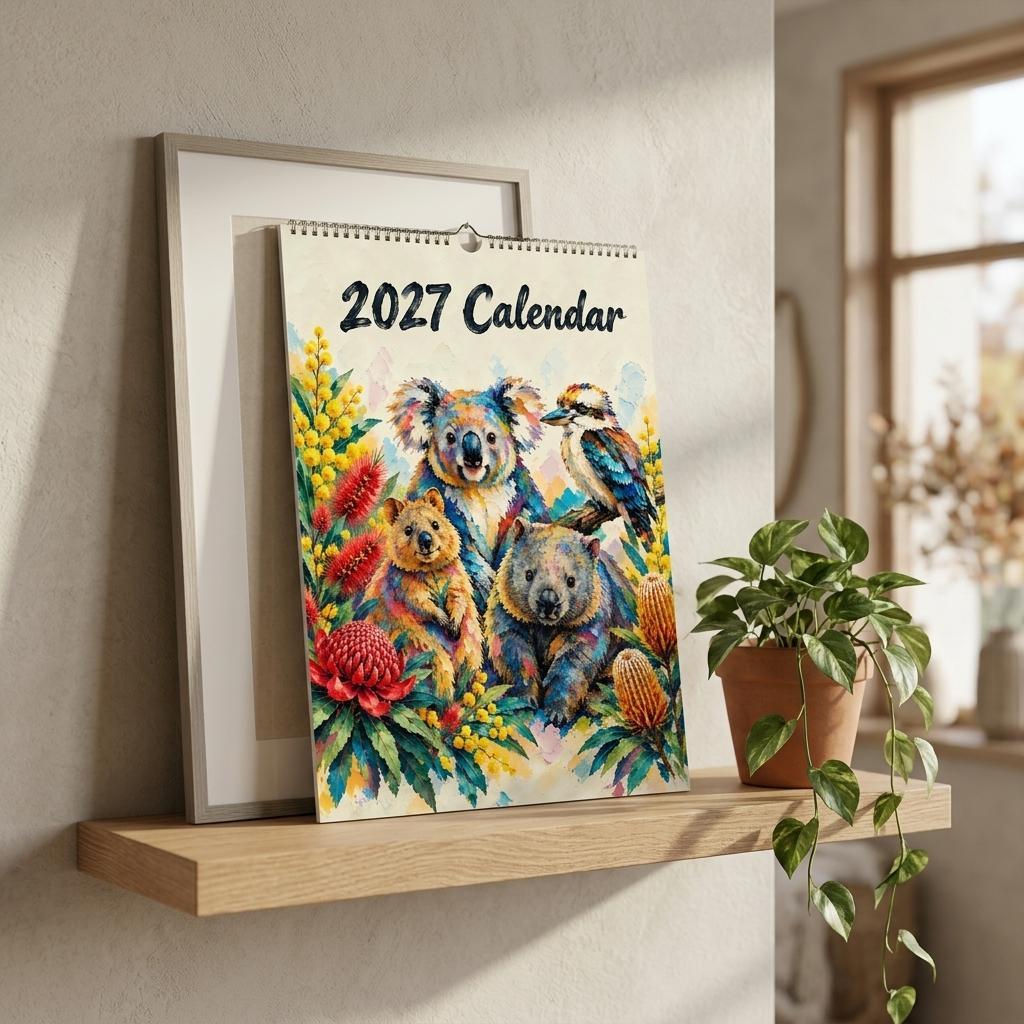 Australian Animals 2027 Wall Calendar | A3 UK Edition Colourful Painted Native Wildlife Calendar