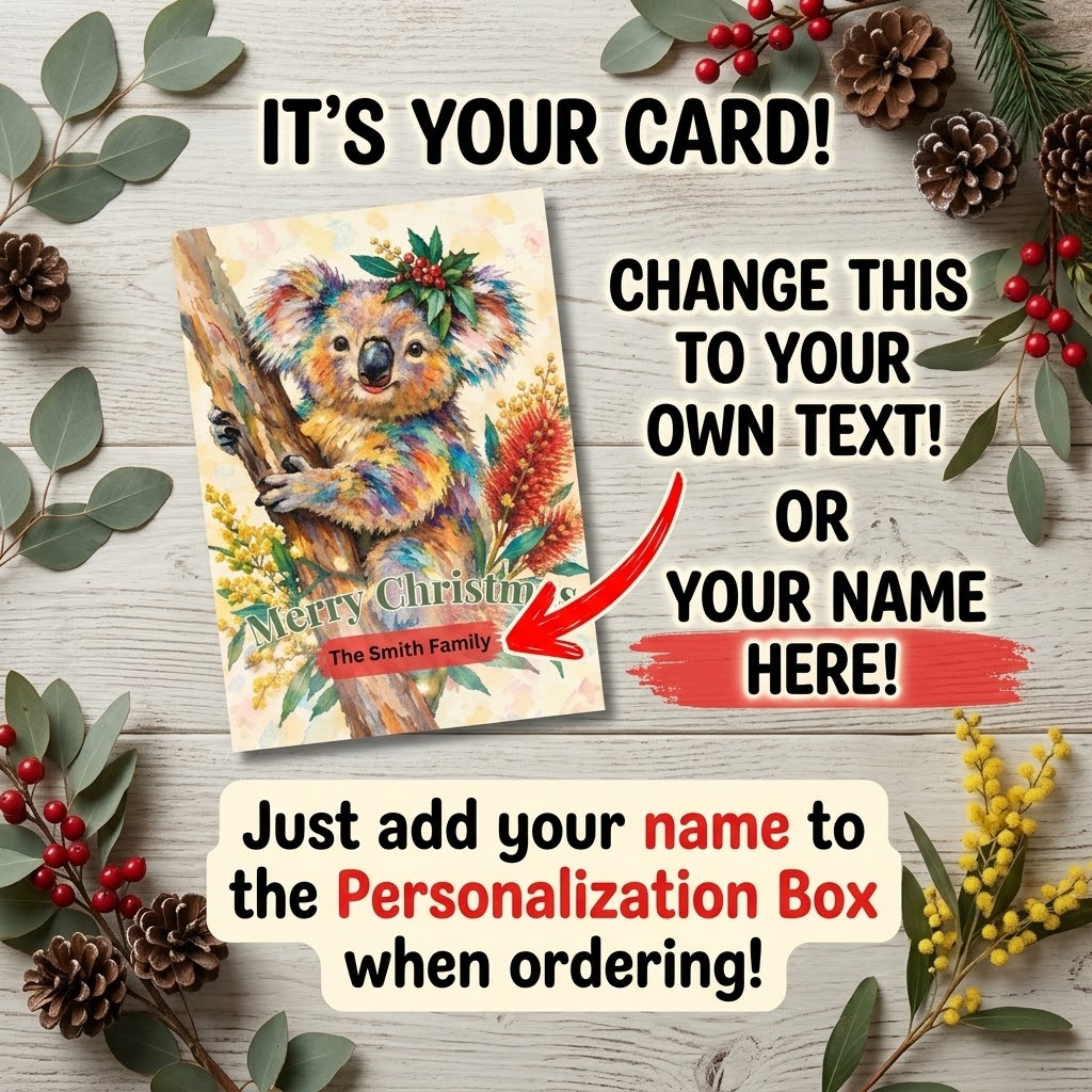 Personalised Koala Christmas Flat Greeting / Note Card | Australian Animals