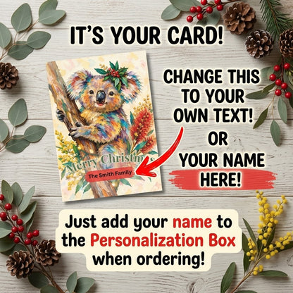 Personalised Koala Christmas Flat Greeting / Note Card | Australian Animals