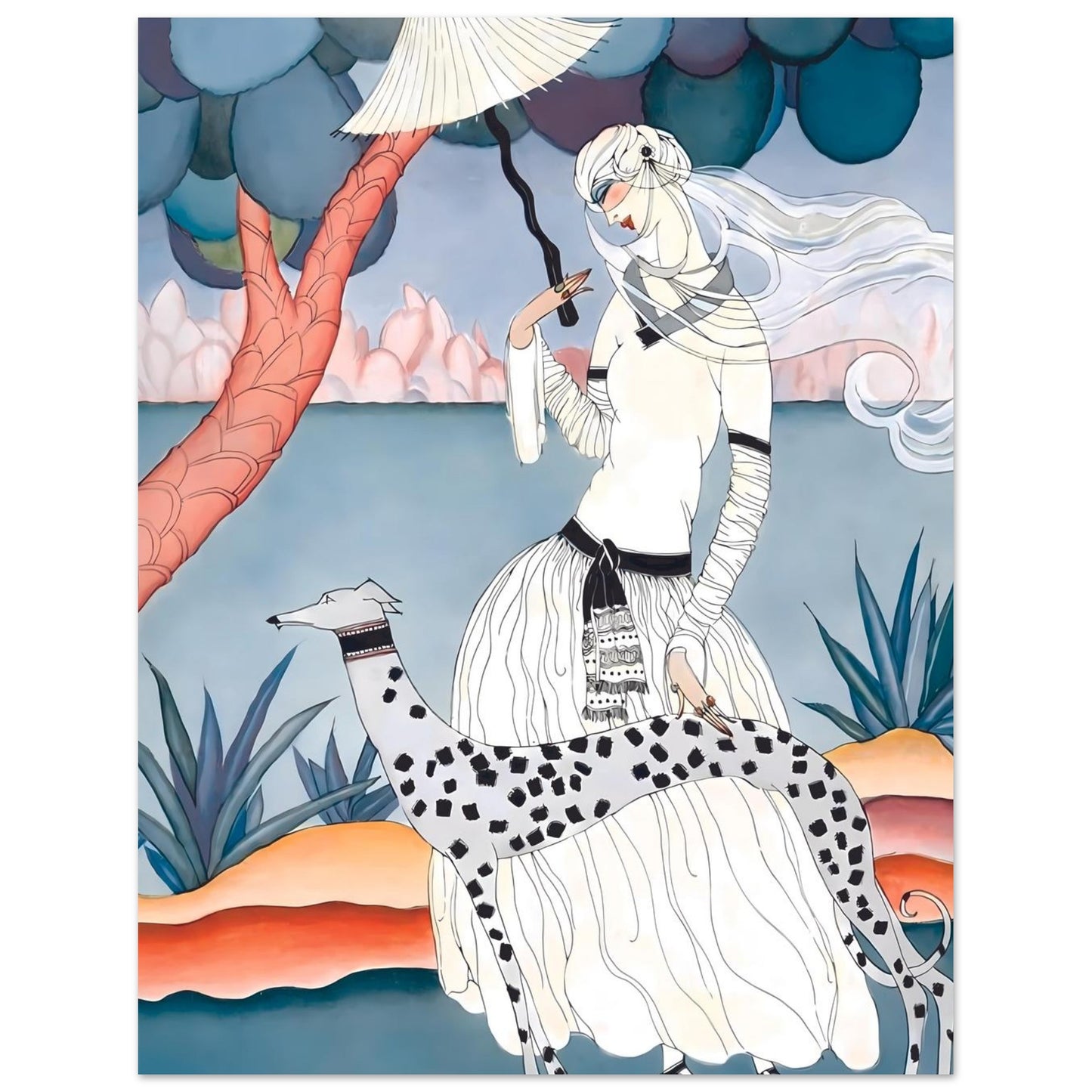 Ms Vogue & Her Spotted Hound Art Deco Wall Art Poster 27x35 cm 11x14″