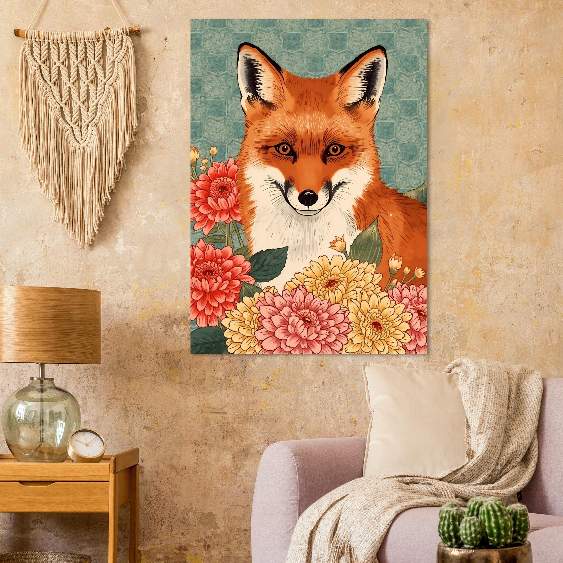 Floral Fox Ukiyo-e Wall Art Poster