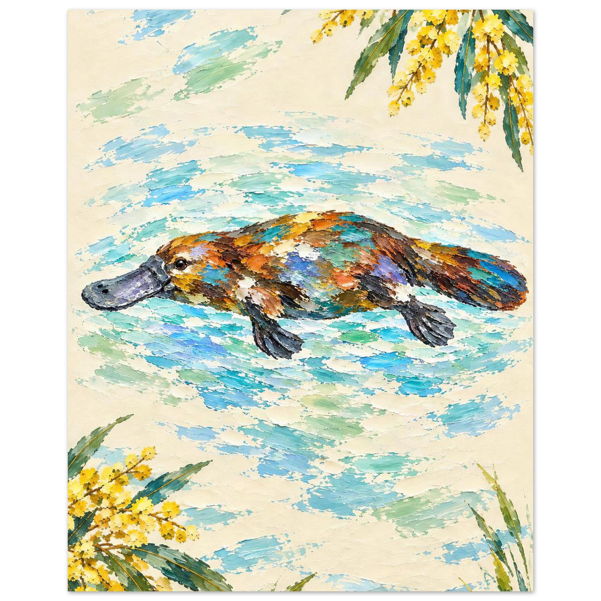 Platypus Painted Australian Animal Fine Art Poster 40x50 cm 16x20″