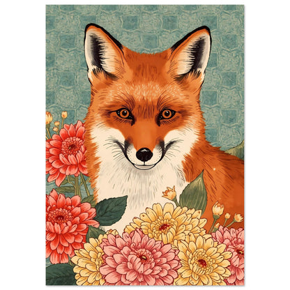 Floral Fox Ukiyo-e Wall Art Poster A2 (42 x 59.4 cm)