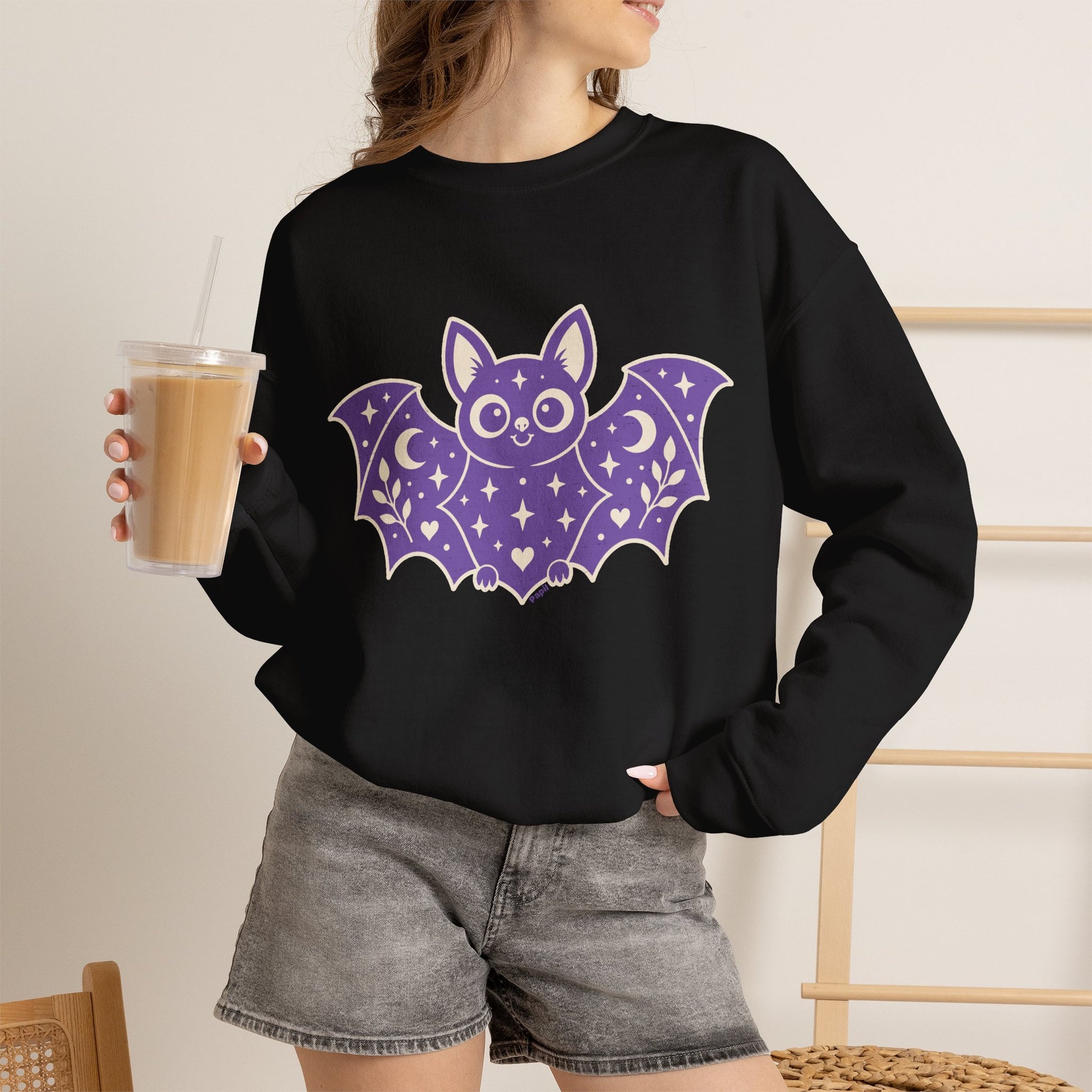 Moonlit Magic — Cute Purple Bat Halloween Crewneck Sweatshirt