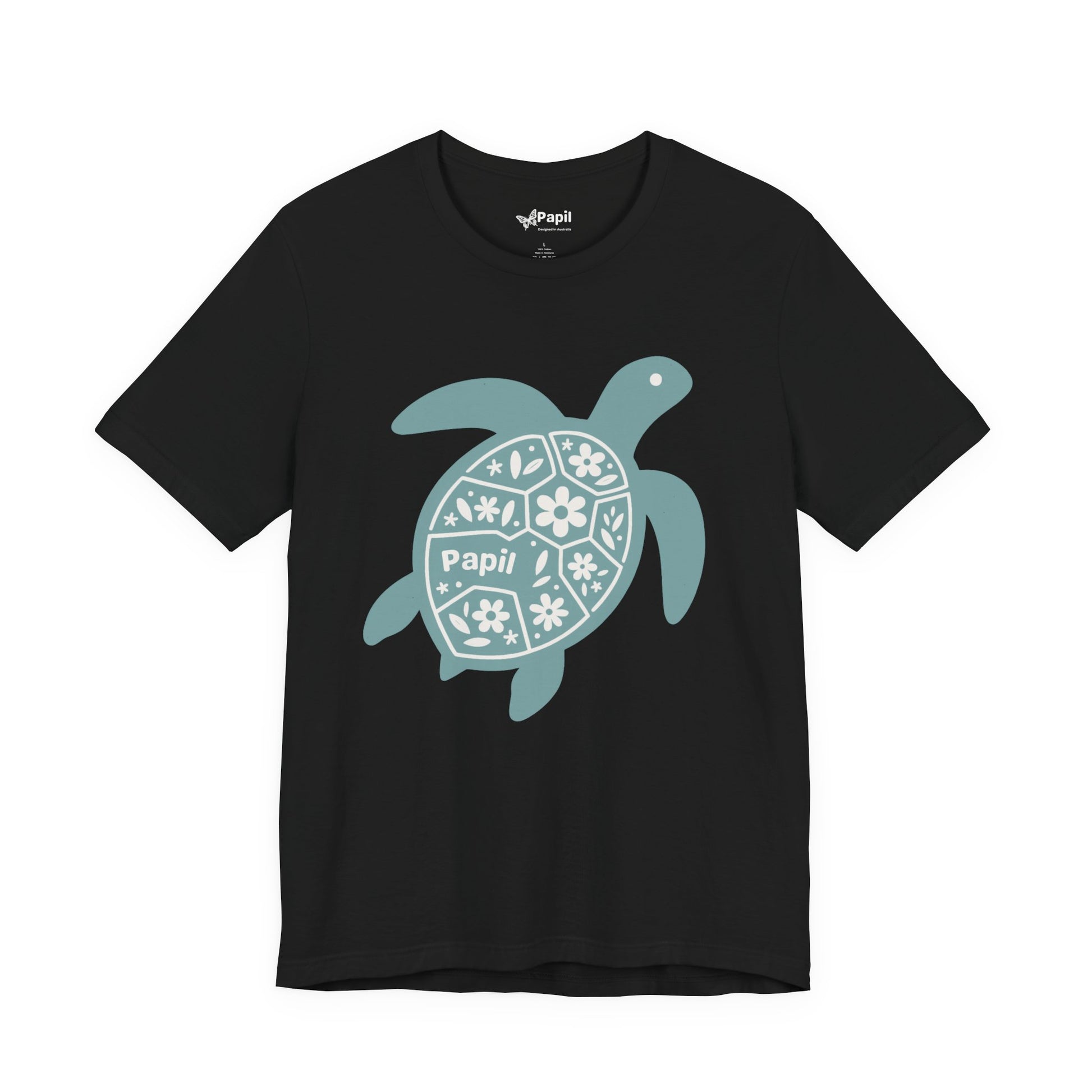 Shell Yeah! Floral Sea Turtle Unisex Graphic Tee Black