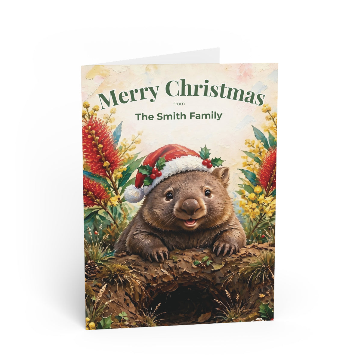 Personalised Wombat Christmas Folded Greeting Card | Australian Animals 6.9" x 4.9" 1 pc