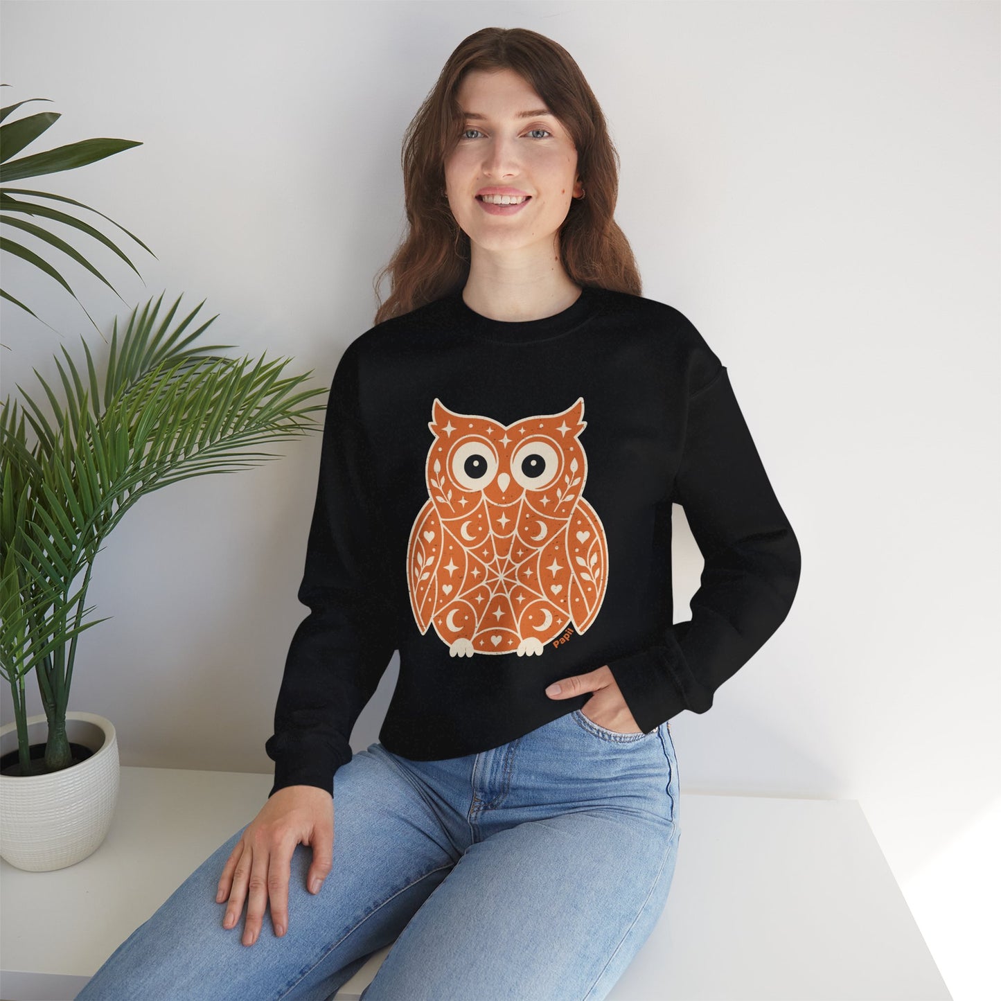 Wise & Whimsical — Folk Owl Cosy Crewneck Sweatshirt