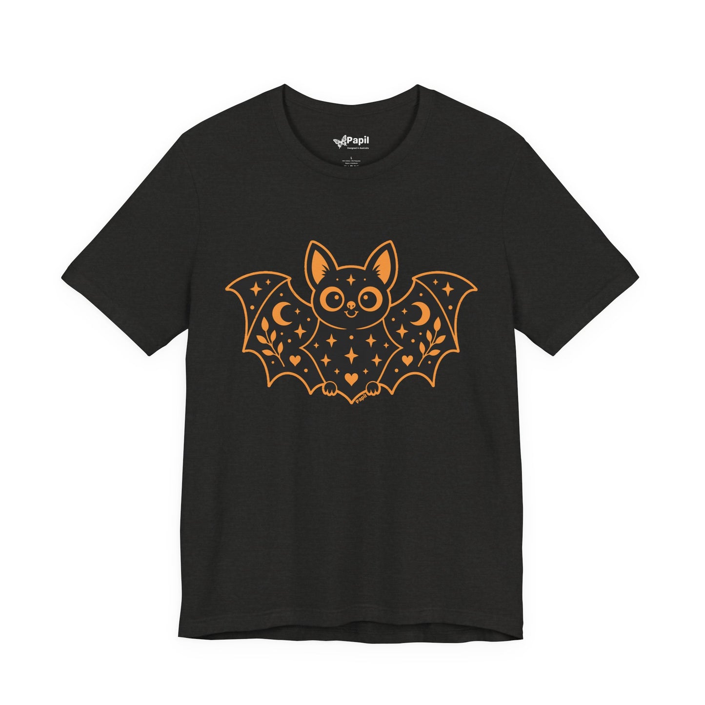 Soft But Spooky — Cute Halloween Bat Graphic Tee Black Bat Black Heather Tee