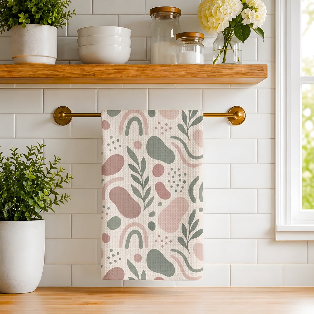 Boho Abstract Shapes Tea Towel | Quick-Dry Microfibre Kitchen Towel