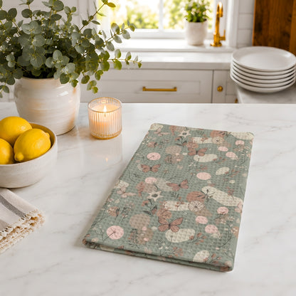 Sage Butterfly & Dandelion Tea Towel | Quick-Dry Microfibre Kitchen Towel