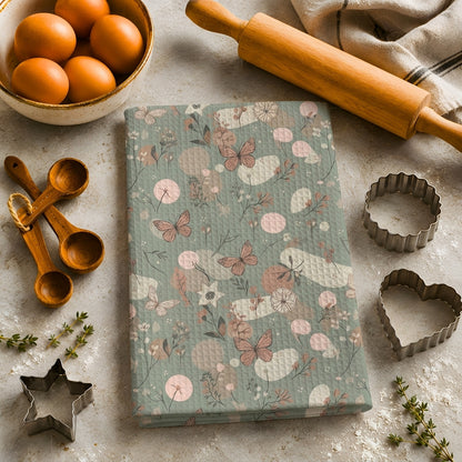 Sage Butterfly & Dandelion Tea Towel | Quick-Dry Microfibre Kitchen Towel