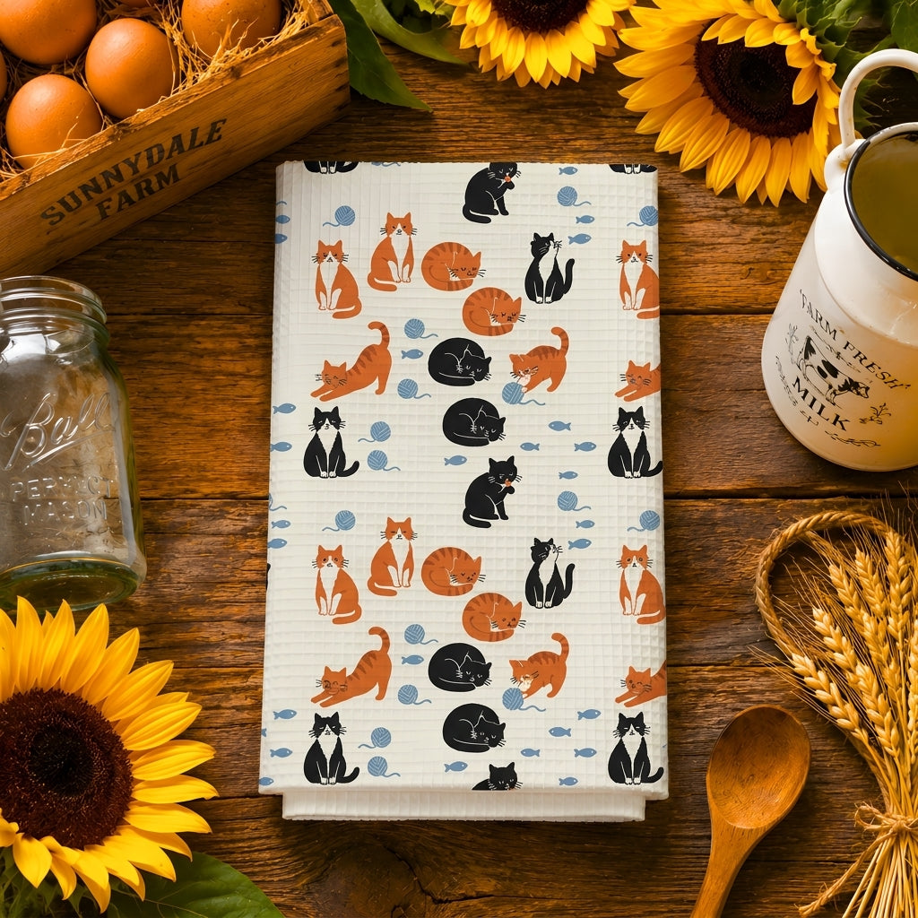 Cats & Yarn Tea Towel | Quick-Dry Microfibre Kitchen Towel