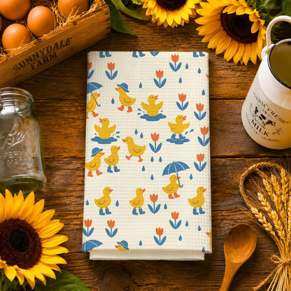Rainy Day Ducklings Tea Towel | Quick-Dry Microfibre Kitchen Towel