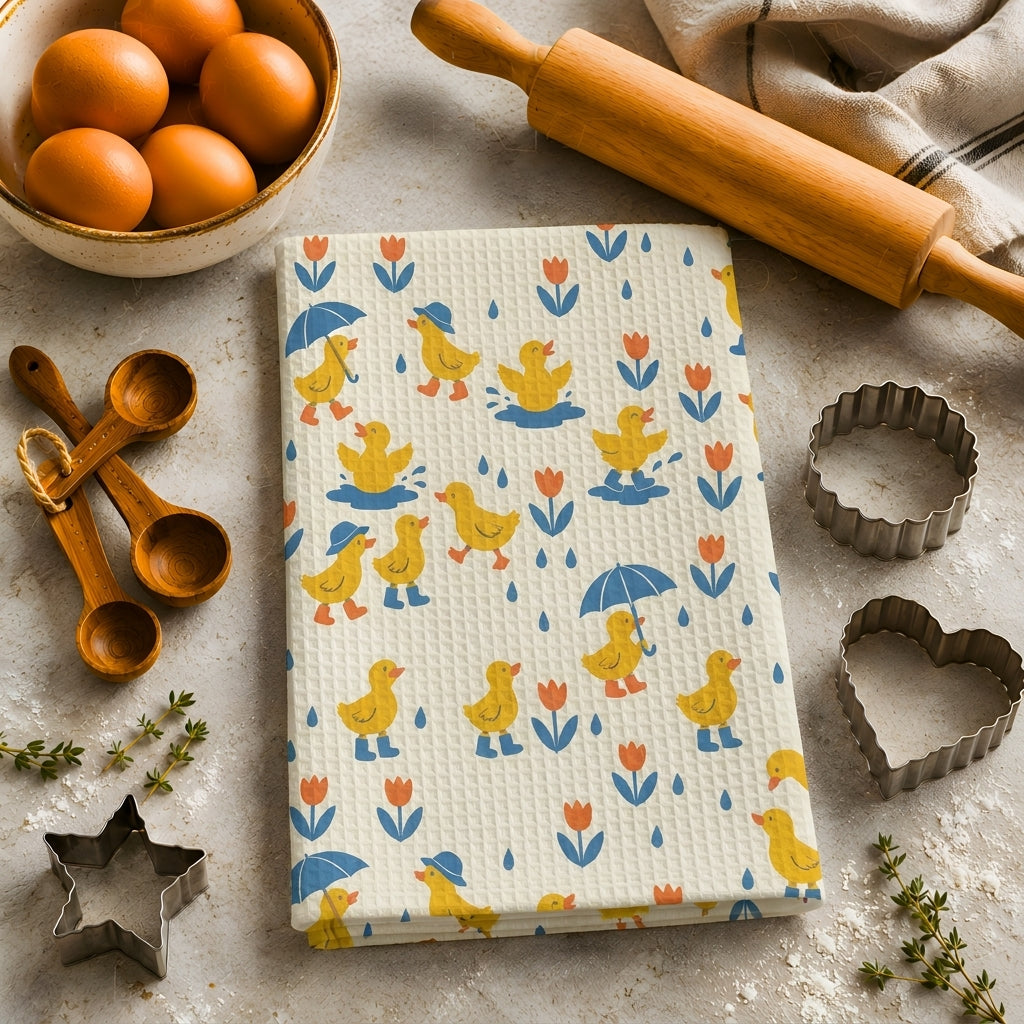 Rainy Day Ducklings Tea Towel | Quick-Dry Microfibre Kitchen Towel