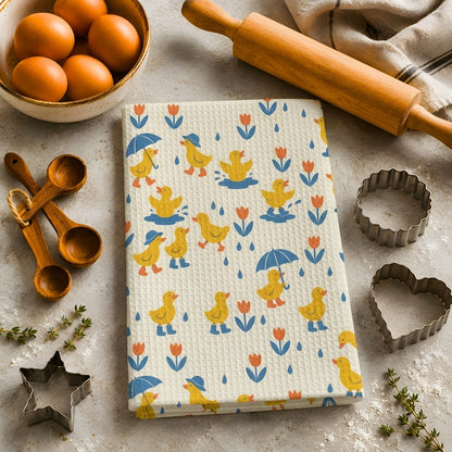 Rainy Day Ducklings Tea Towel | Quick-Dry Microfibre Kitchen Towel