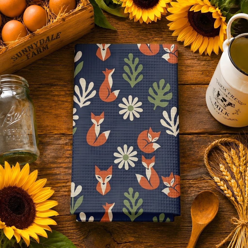 Fox & Daisy Navy Tea Towel | Quick-Dry Microfibre Kitchen Towel
