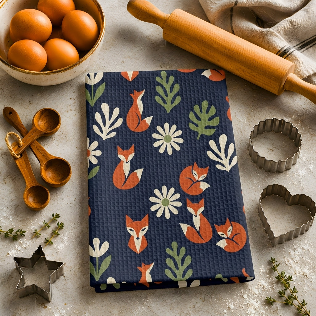 Fox & Daisy Navy Tea Towel | Quick-Dry Microfibre Kitchen Towel