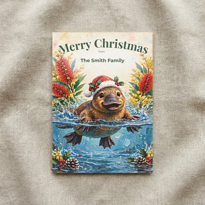 Personalised Platypus Christmas Flat Greeting / Note Card | Australian Animals