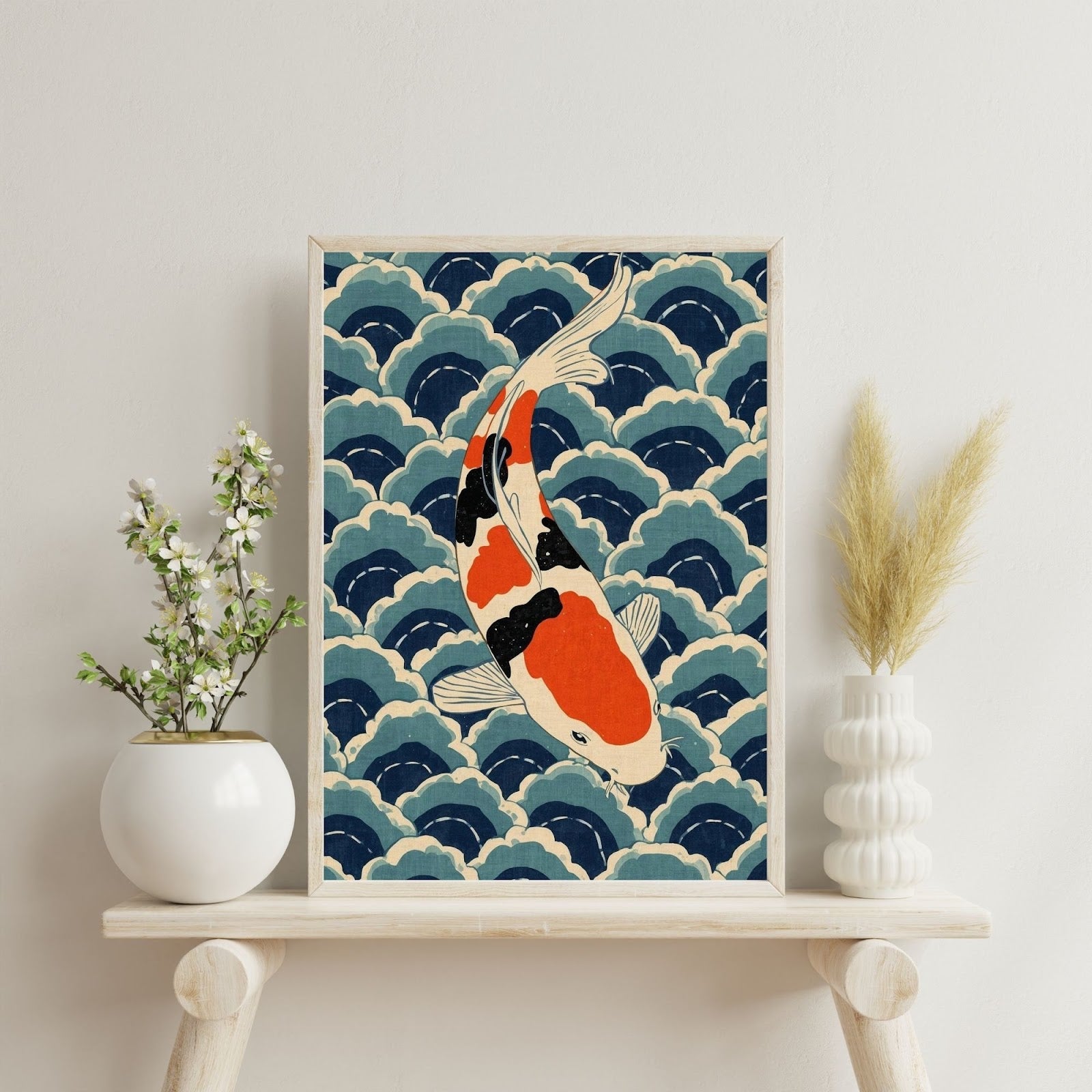 Koi Wave Japanese Art Wall Poster