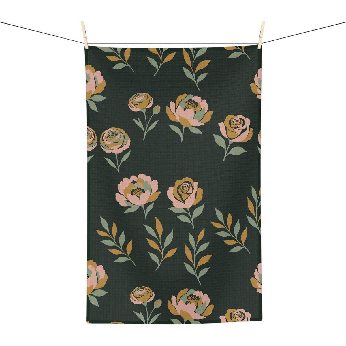Moody Peony & Rose Floral Tea Towel | Quick-Dry Microfibre Kitchen Towel