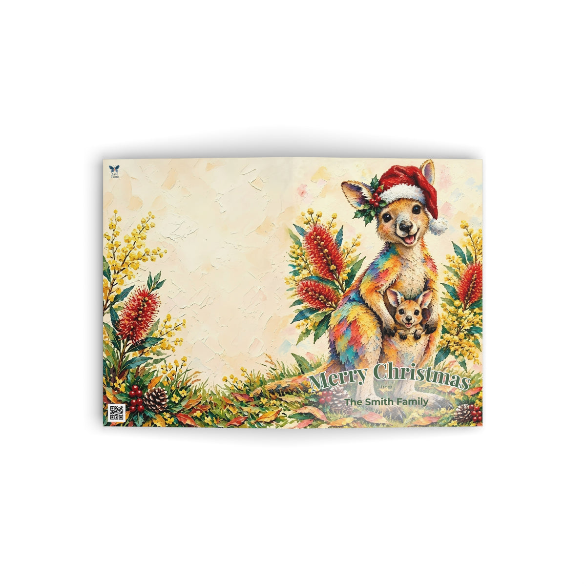 Personalised Kangaroo Christmas Folded Greeting Card | Australian Animals