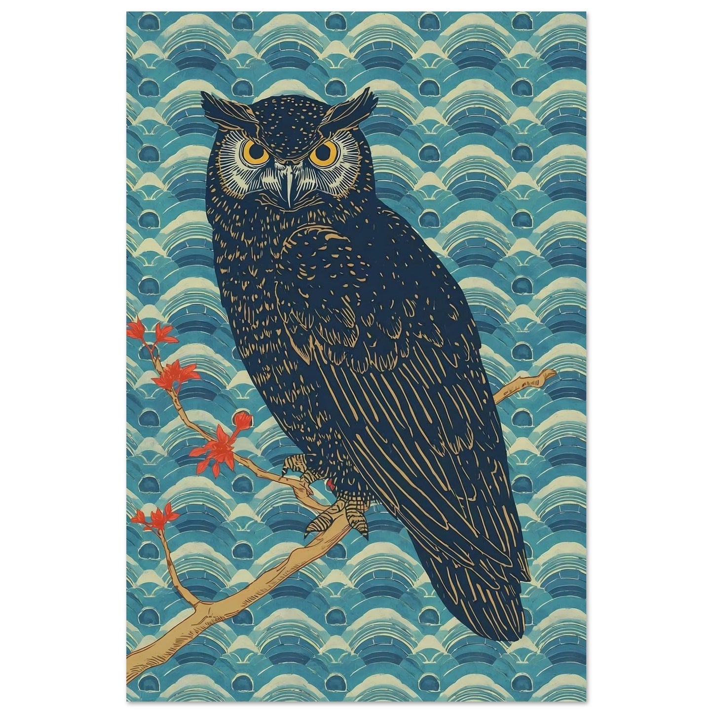 Night Watch Owl Japanese Art Wall Poster 40x60 cm 16x24″