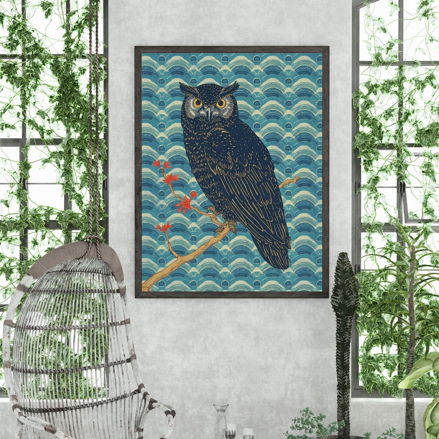 Night Watch Owl Japanese Art Wall Poster