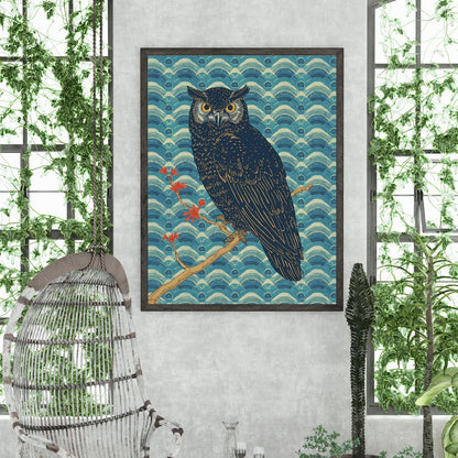 Night Watch Owl Japanese Art Wall Poster