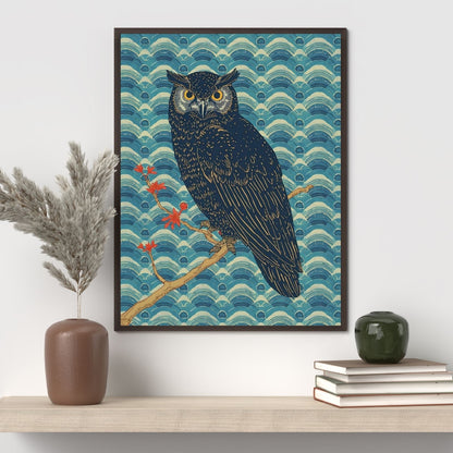 Night Watch Owl Japanese Art Wall Poster
