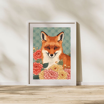 Floral Fox Ukiyo-e Wall Art Poster