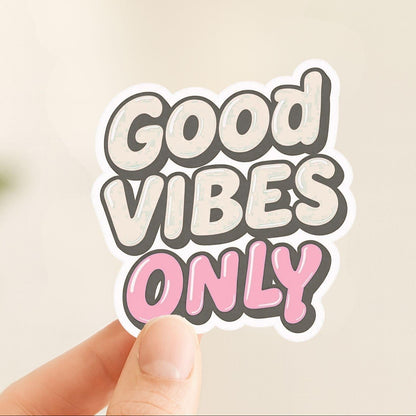 Good Vibes Only Bubble Letter | Retro | White Satin Vinyl | Kiss-Cut Sticker