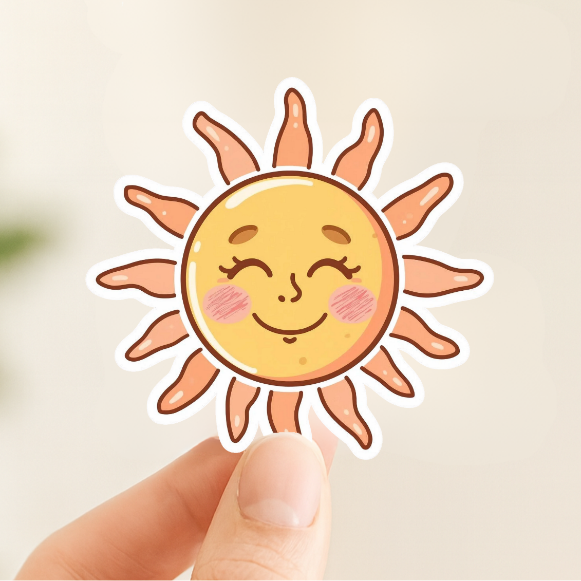 Smiling Sun Retro Face | Kawaii | White Satin Vinyl | Kiss-Cut Sticker