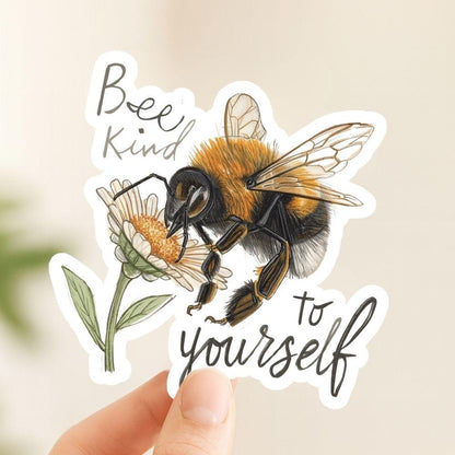 Bee Kind to Yourself Daisy | Mindfulness | White Gloss Vinyl | Die-Cut Sticker