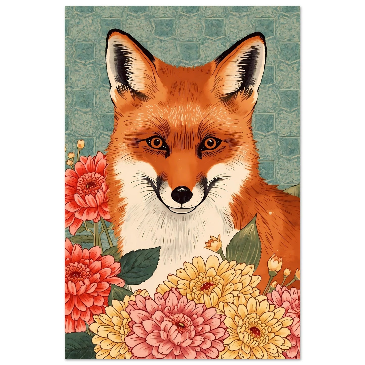 Floral Fox Ukiyo-e Wall Art Poster 30x45 cm 12x18″
