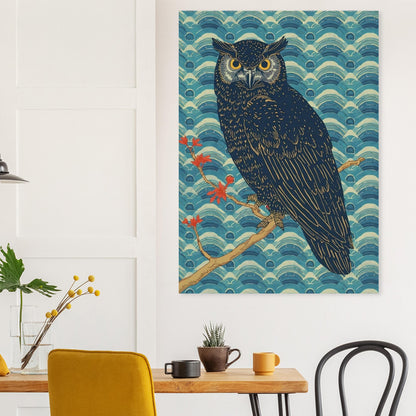 Night Watch Owl Japanese Art Wall Poster